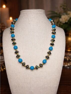 Artisan Blue Cinnabar & Cloisonné Necklace 18’ ✨